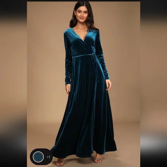 jacinda satin maxi dress Teal Blue Velvet Wrap Maxi Dress | Womens | Medium | 100% Polyester